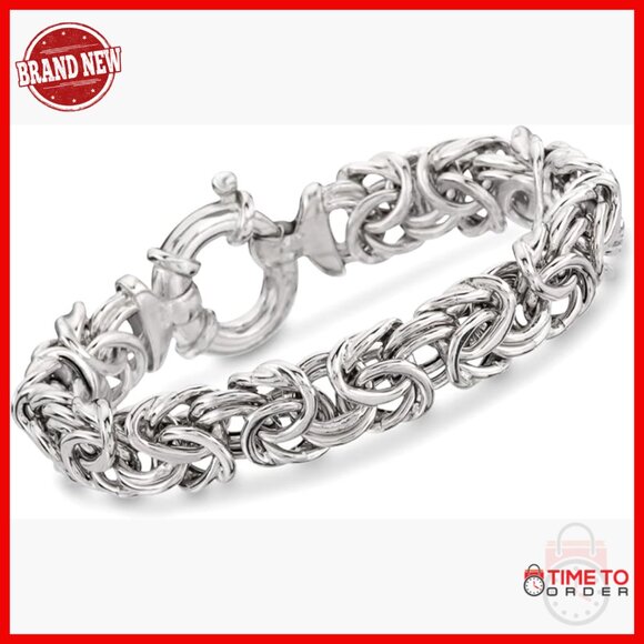 Italian Sterling Silver Byzantine Chain Bracelet 8 Inch Spring Ring Clasp